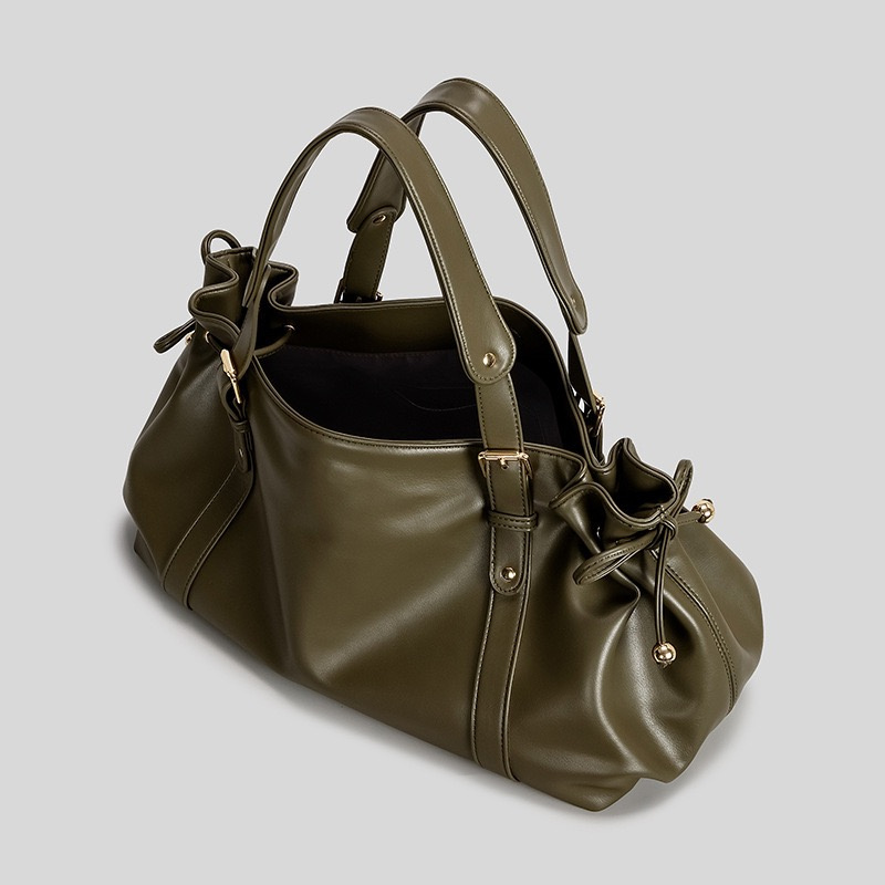 Women Bags For Airport - Vintage Large Ruched Drawstring Soft Leather