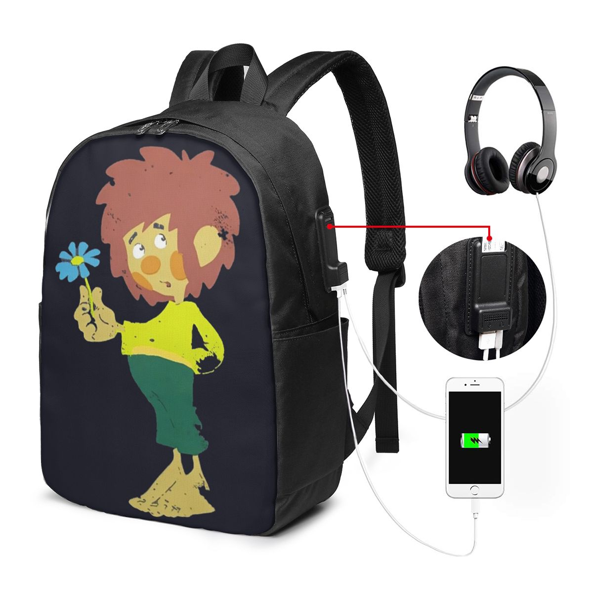 Women'S Bag - Pumuckl Blume - Figur Backpack Travel